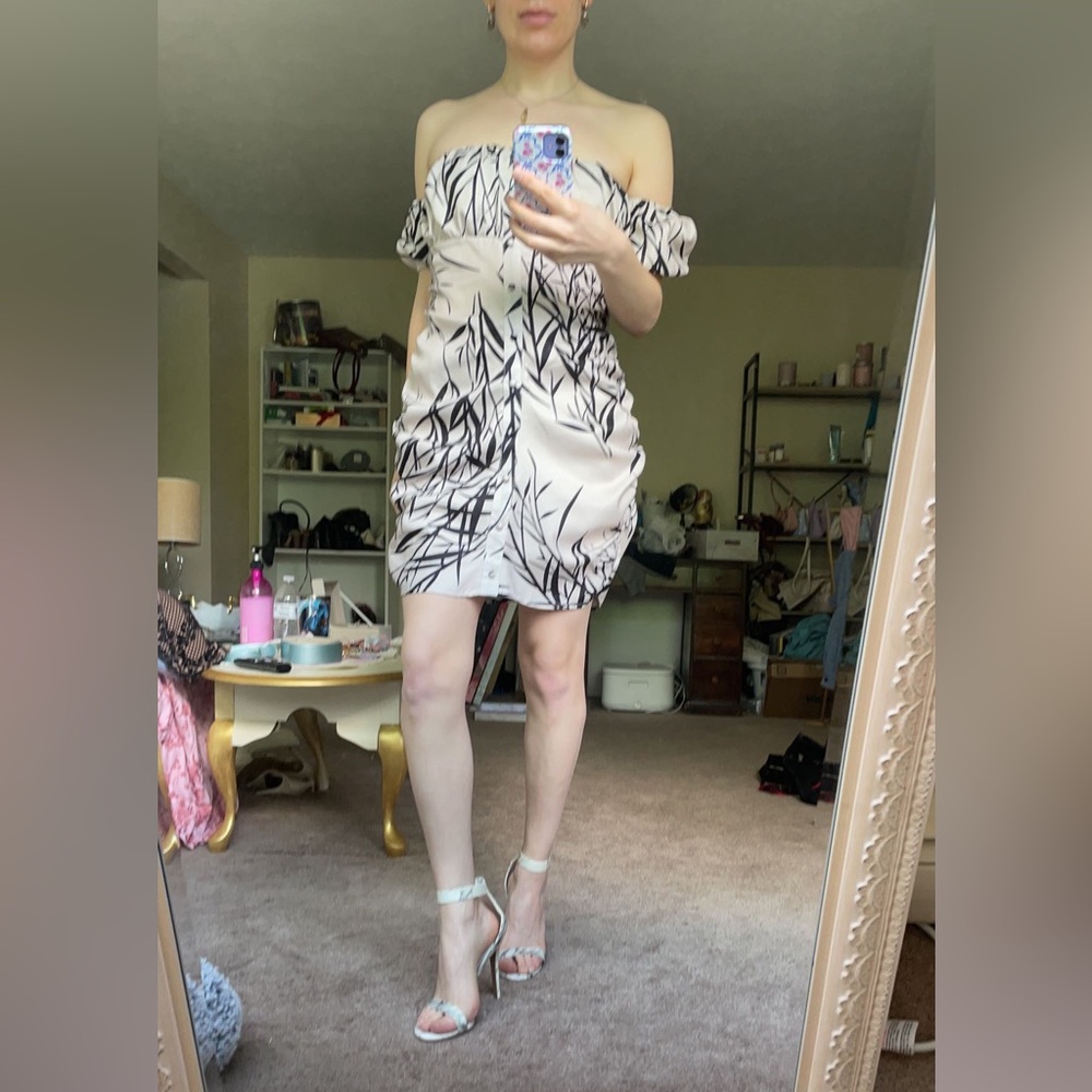 Off the Shoulder Leaf Print Mini Dress